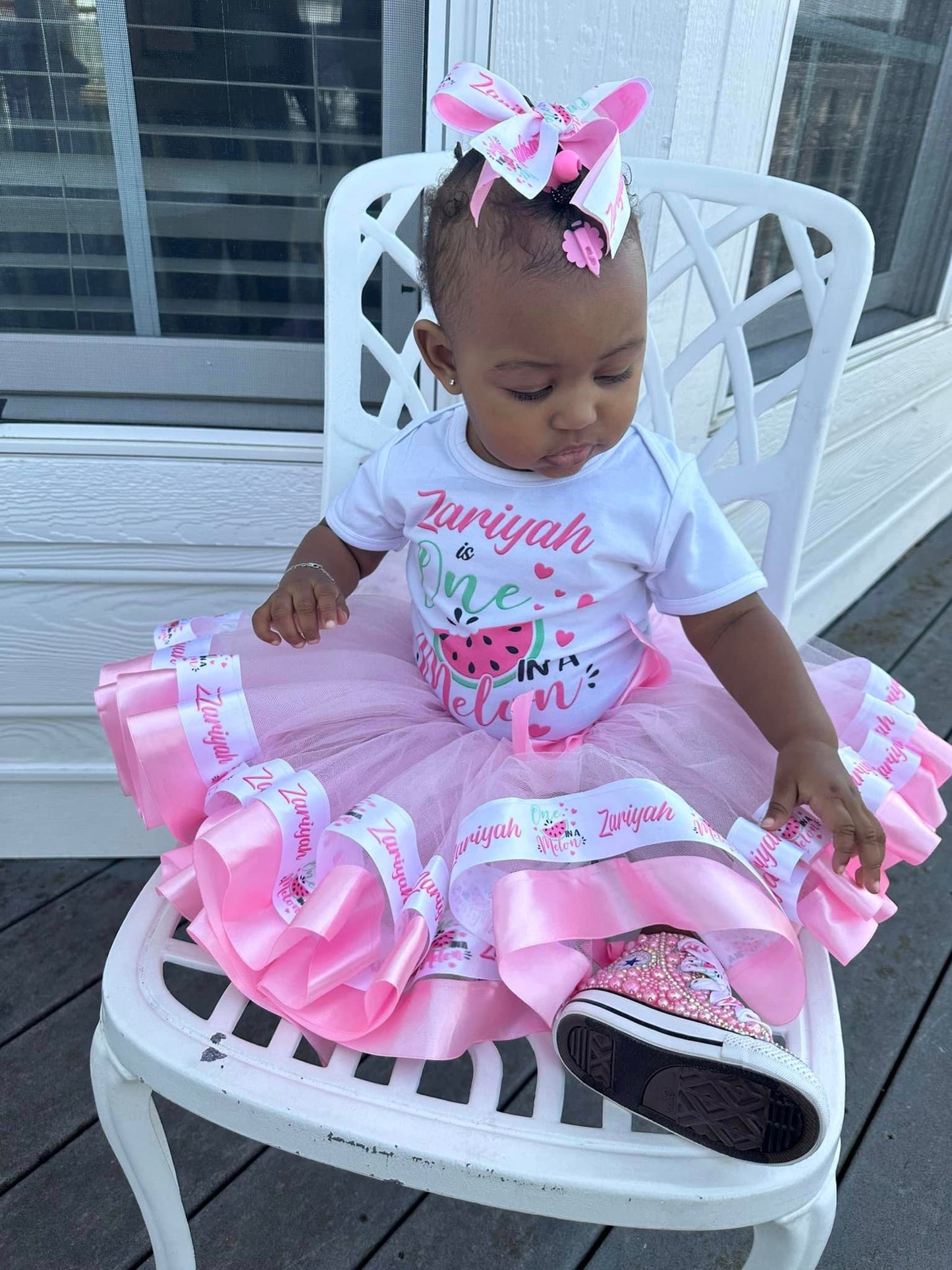 One in a melon Ribbon Trim Tutu Set