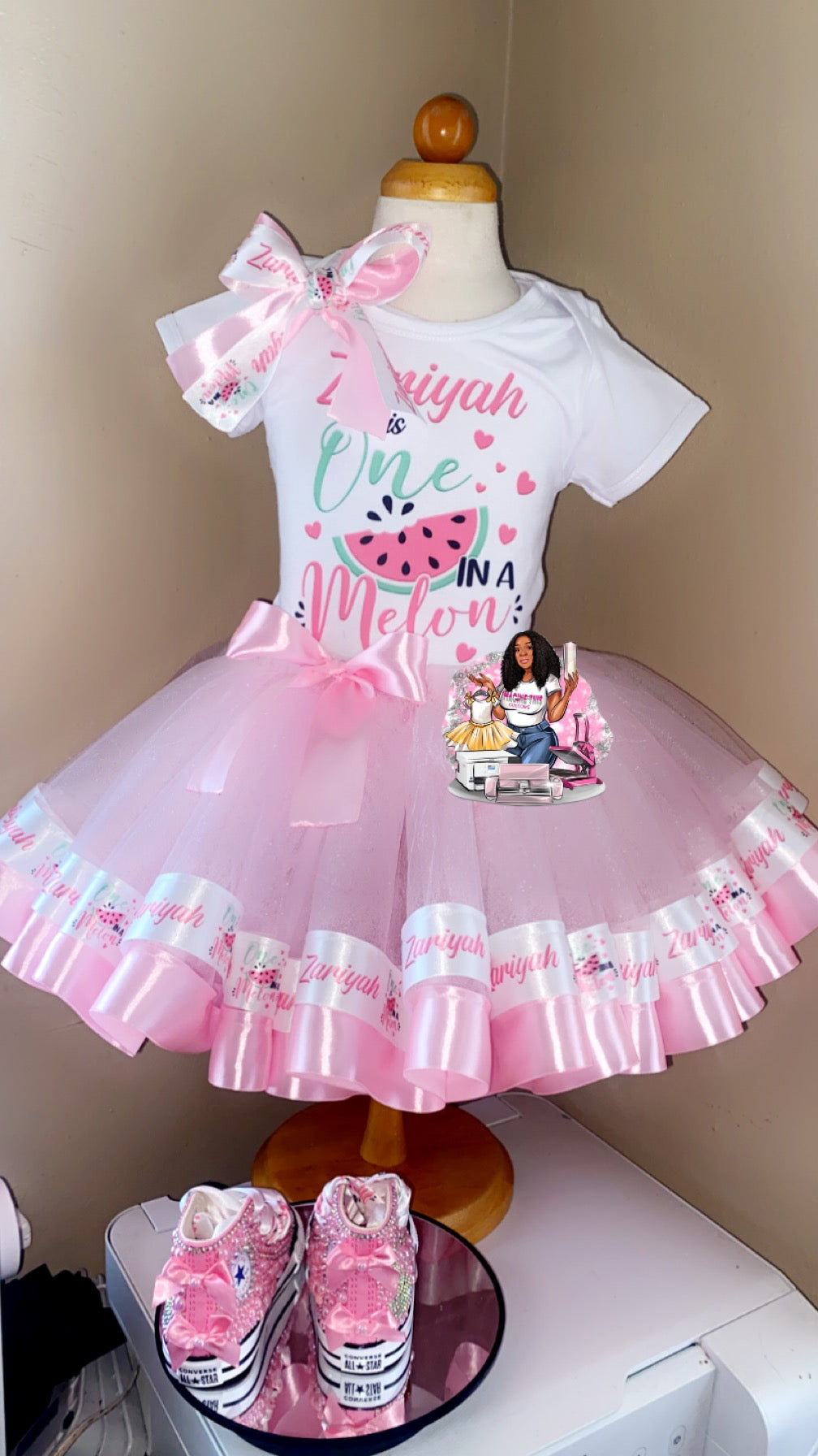 One in a melon Ribbon Trim Tutu Set