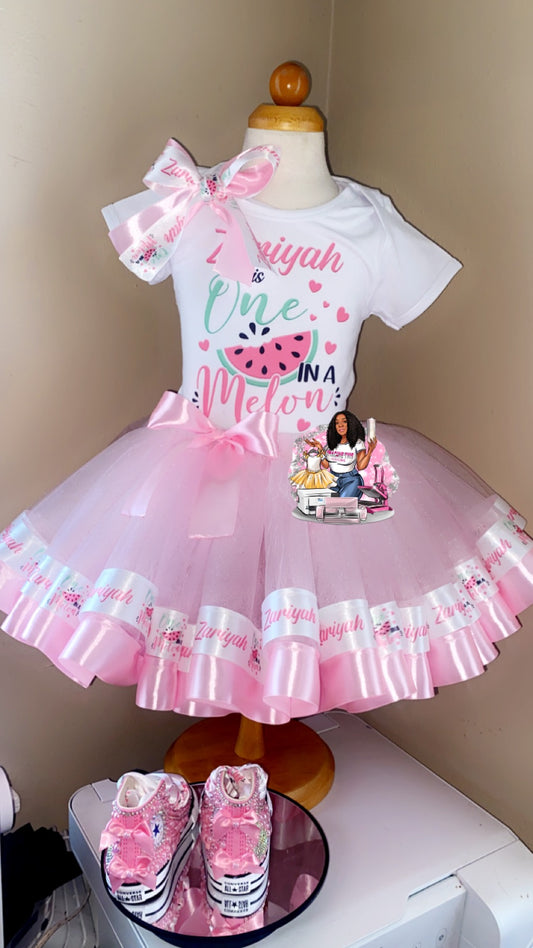 One in a melon Ribbon Trim Tutu Set