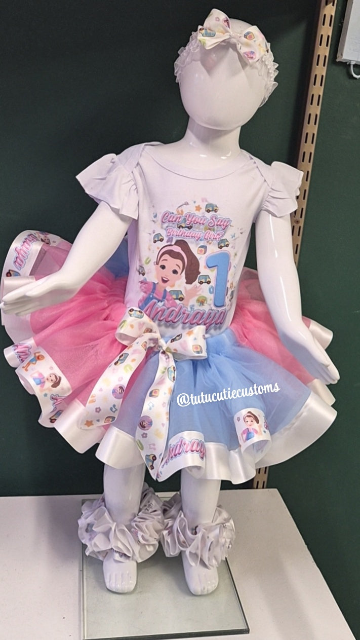 Ms. Rachel Ribbon Trim Tutu Set with Custom Name Ribbon